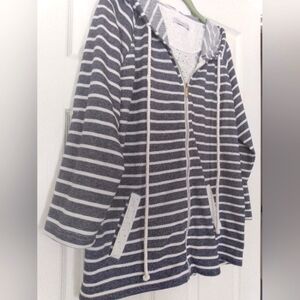 Karen Hart  Blue/White Striped  Hoodie‎ with Eyelet Accent Cotton Blend Nautical